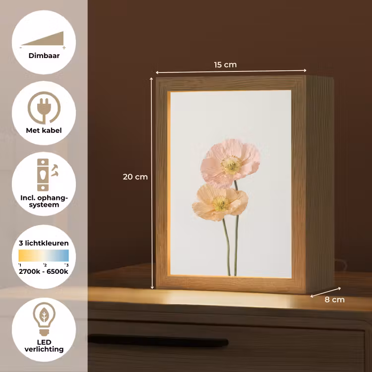 Papavers - Botanisch - Roze Light Box met kabel (Tafellamp) klein -USP_NL