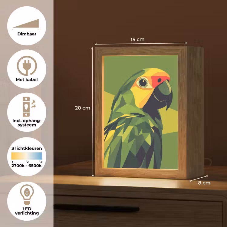 Papegaai - Groen - Snavel - Abstract Light Box met kabel (Tafellamp) klein -USP_NL