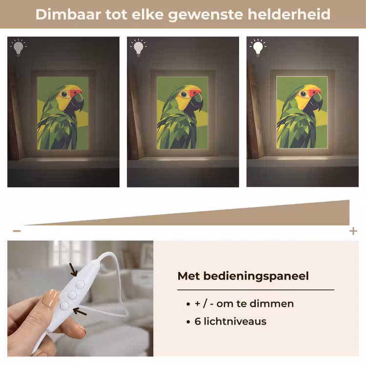 Papegaai - Groen - Snavel - Abstract Light Box met kabel (Tafellamp) klein -USP_dimbaarNL