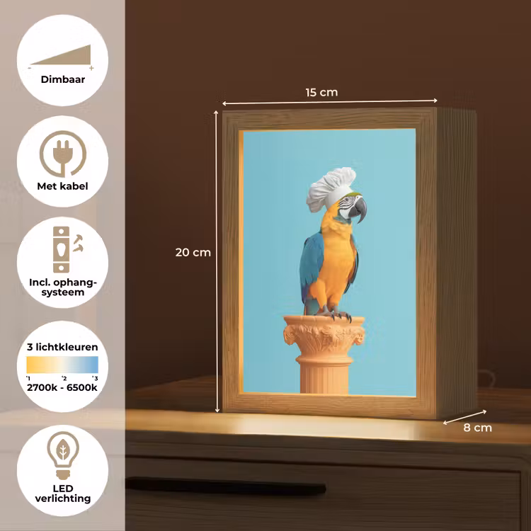 Papegaai - Koksmuts - Grappig - Vogel Light Box met kabel (Tafellamp) klein -USP_NL