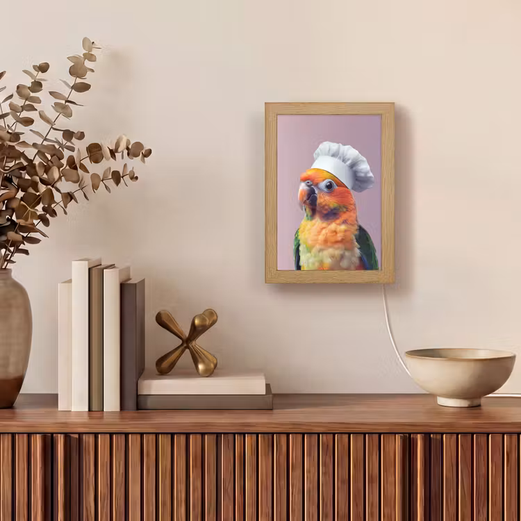 Papegaai - Koksmuts - Nieuwsgierig - Vogel Light Box met kabel (Tafellamp) klein -sfeer2