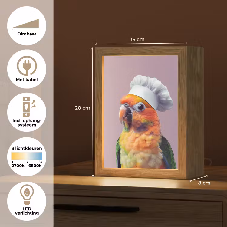 Papegaai - Koksmuts - Nieuwsgierig - Vogel Light Box met kabel (Tafellamp) klein -USP_NL