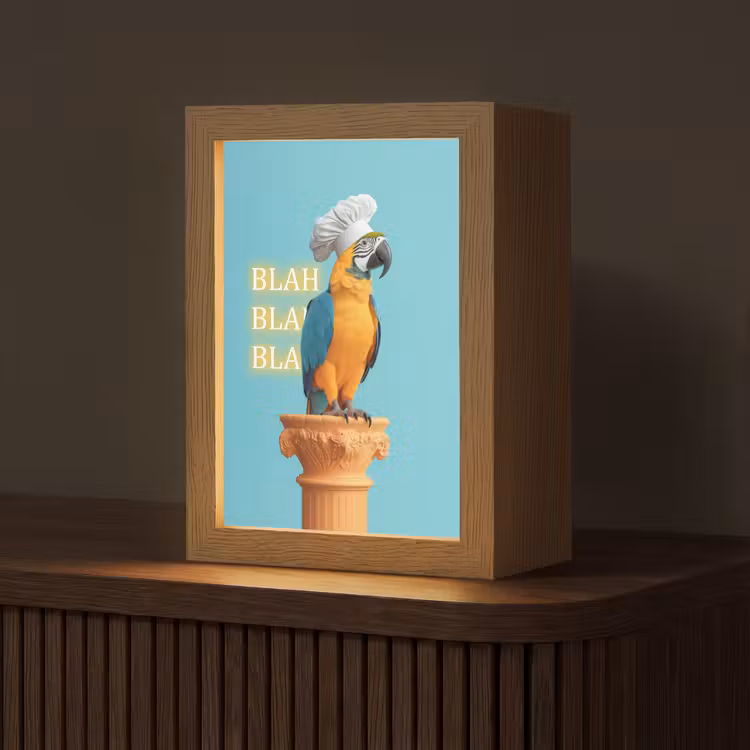 Papegaai - Koksmuts - Quote - Neon Light Box met kabel (Tafellamp) klein -z3d_website