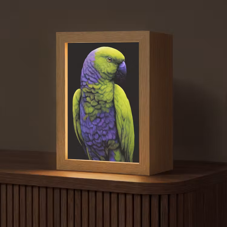 Papegaai - Veren - Opvallend - Groen Light Box met kabel (Tafellamp) klein -z3d_website
