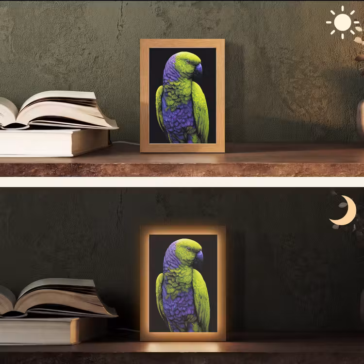Papegaai - Veren - Opvallend - Groen Light Box met kabel (Tafellamp) klein -sfeer3