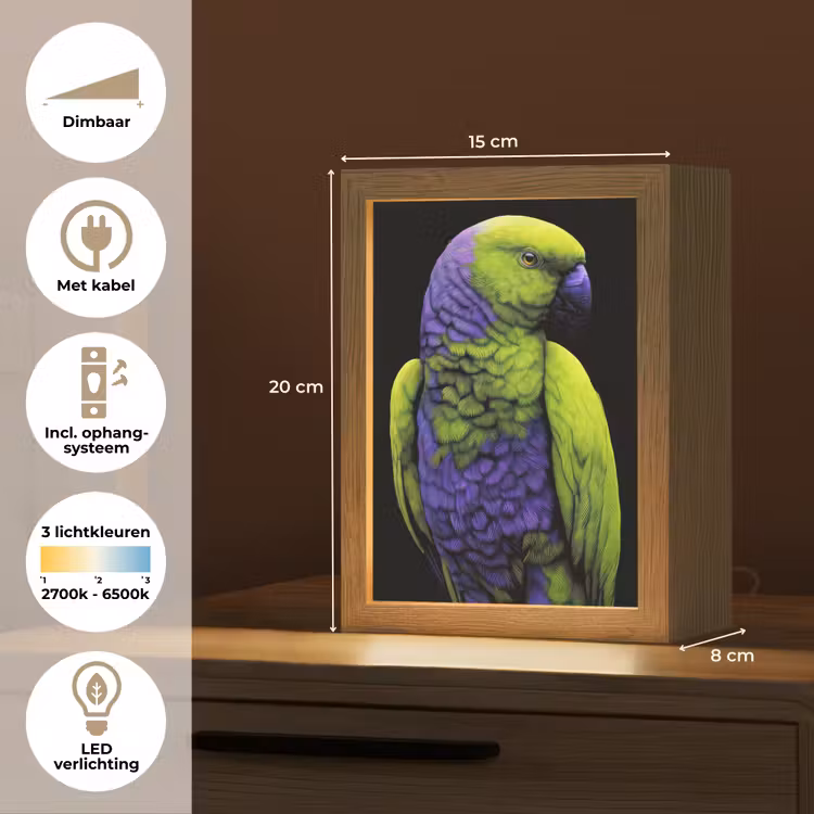 Papegaai - Veren - Opvallend - Groen Light Box met kabel (Tafellamp) klein -USP_NL