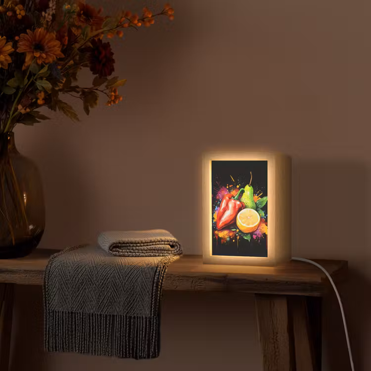 Paprika - Peer - Citroen - Graffiti - Verf - Abstract Light Box met kabel (Tafellamp) klein -sfeer4
