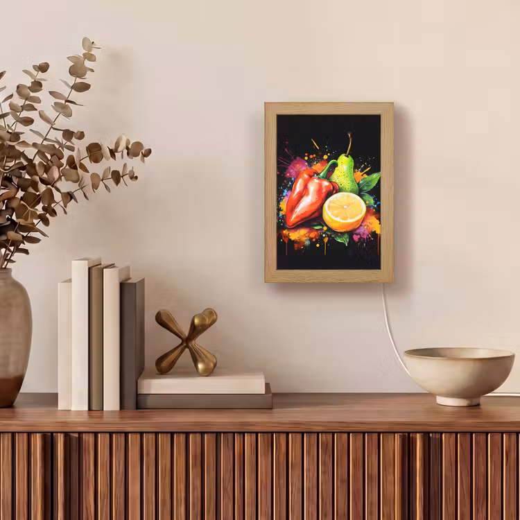Paprika - Peer - Citroen - Graffiti - Verf - Abstract Light Box met kabel (Tafellamp) klein -sfeer2