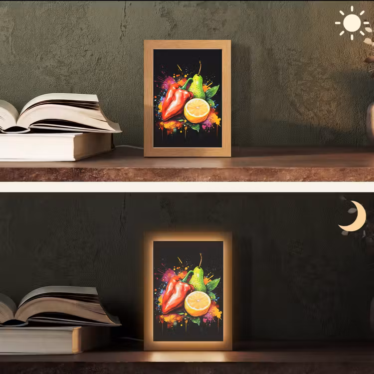 Paprika - Peer - Citroen - Graffiti - Verf - Abstract Light Box met kabel (Tafellamp) klein -sfeer3