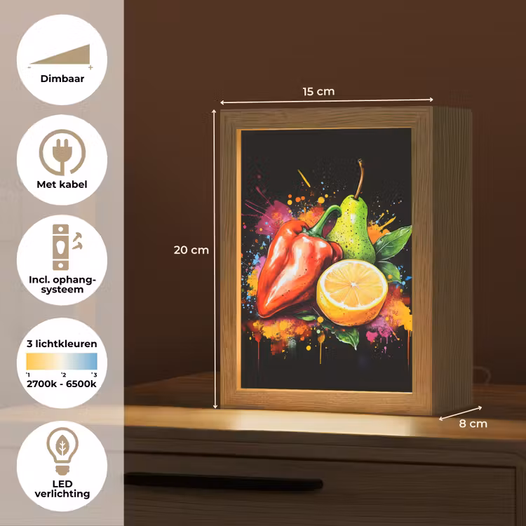 Paprika - Peer - Citroen - Graffiti - Verf - Abstract Light Box met kabel (Tafellamp) klein -USP_NL