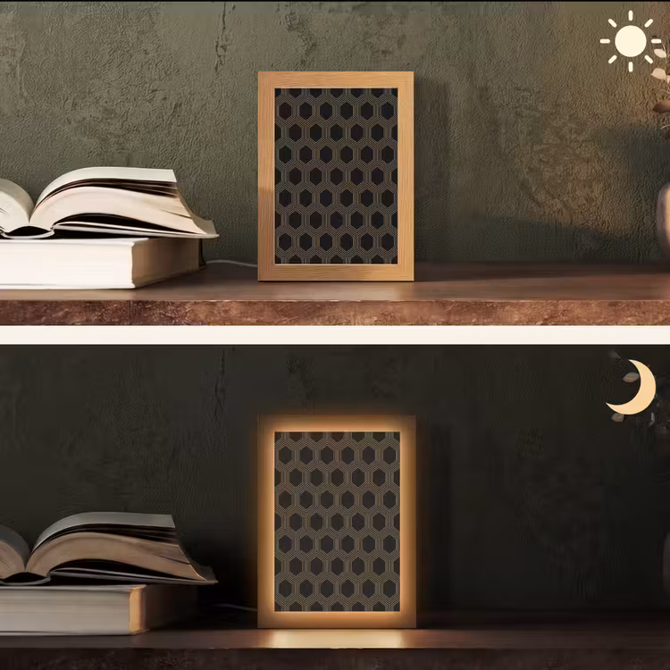 Parallel - Goud - Zwart - Bijenraatmotief Light Box met kabel (Tafellamp) klein 925 -sfeer3