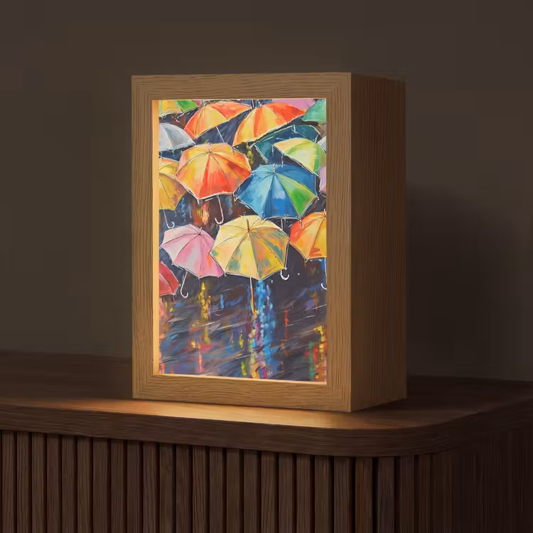 Paraplu's - Schilderij - Kunst - Regenboog Light Box met kabel (Tafellamp) klein -z3d_website