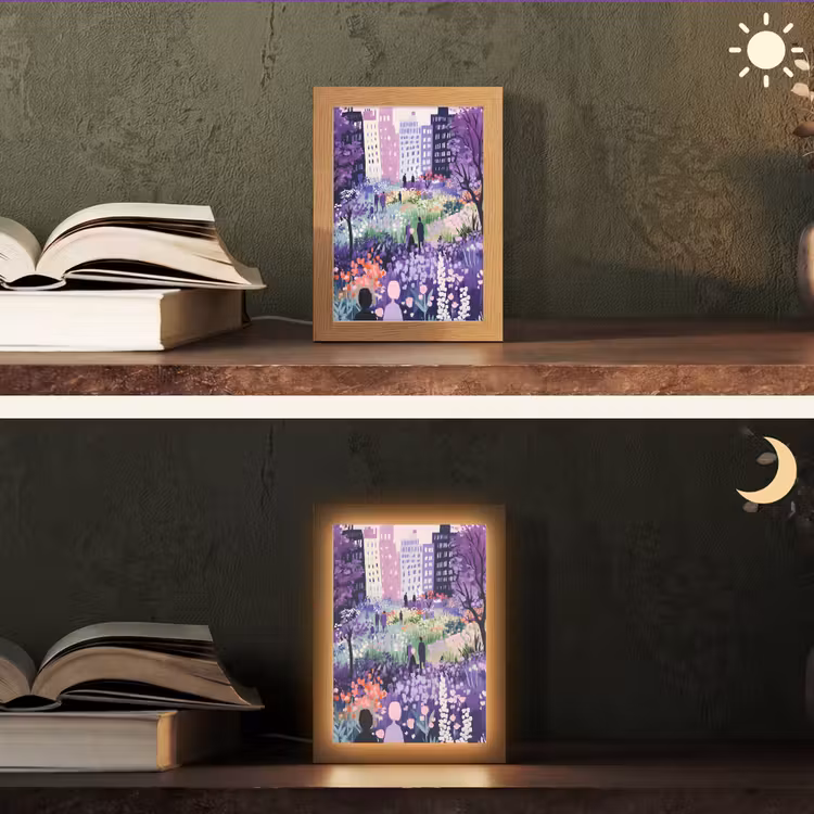 Park - Bomen - Bloemen - Gebouwen Light Box met kabel (Tafellamp) klein -sfeer3