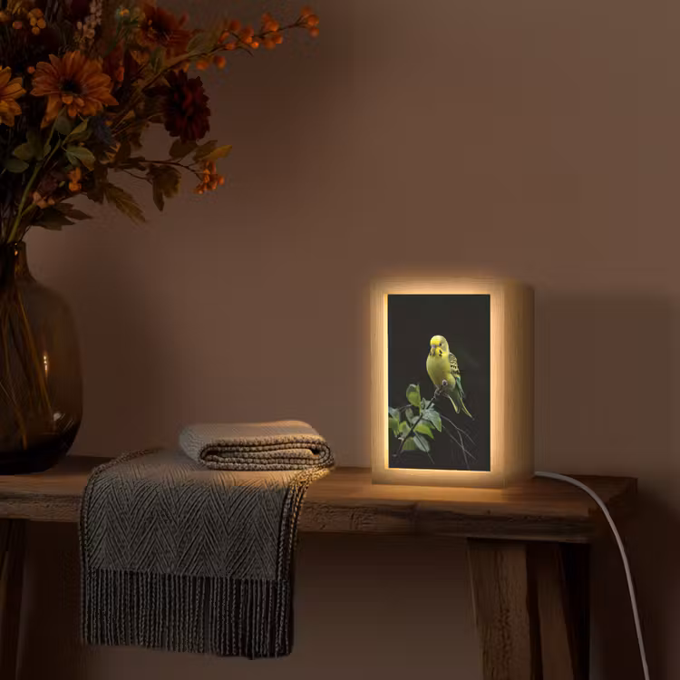 Parkiet - Tak - Bladeren - Geel Light Box met kabel (Tafellamp) klein -sfeer4