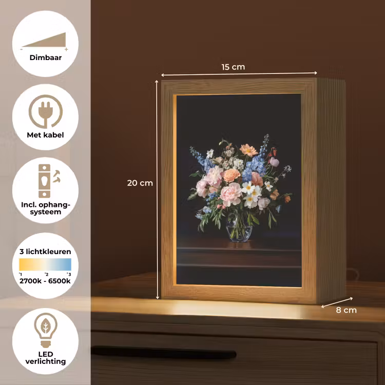 Pastel - Bloemen - Glazen - Vaas Light Box met kabel (Tafellamp) klein -USP_NL