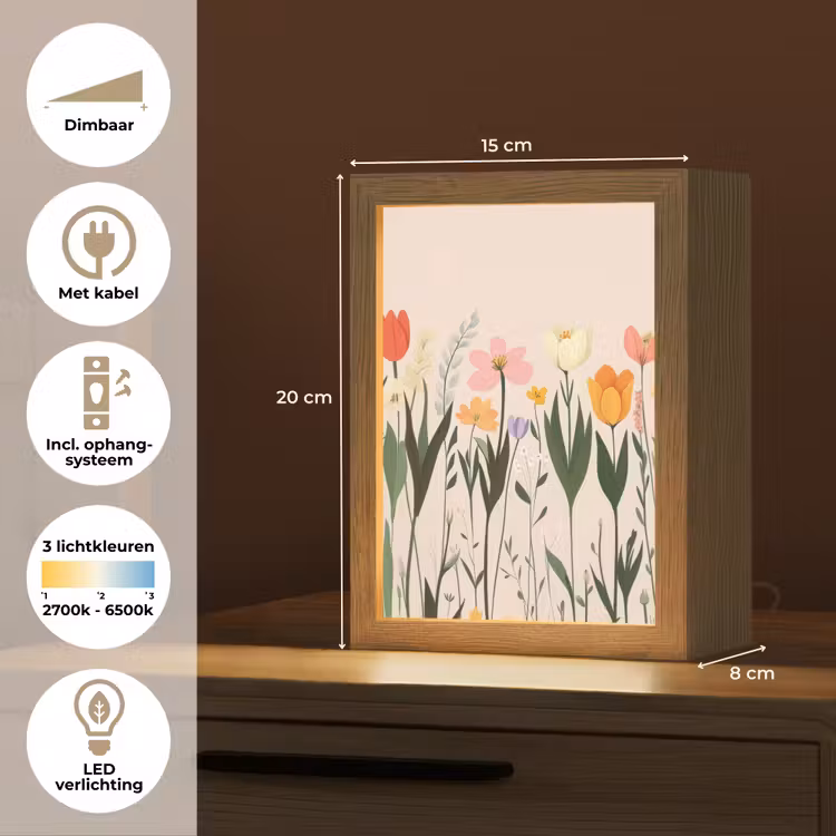 Pasteltinten - Bloemen - Illustratie Light Box met kabel (Tafellamp) klein -USP_NL