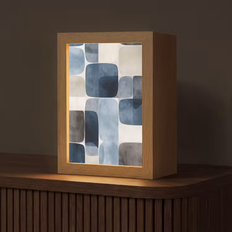 Patroon - Blauw - Vierkanten Light Box met kabel (Tafellamp) klein -z3d_website