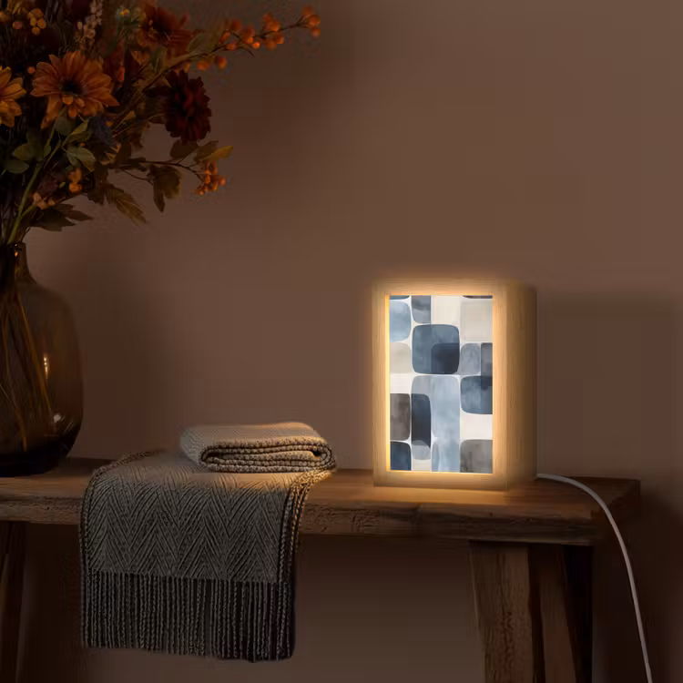 Patroon - Blauw - Vierkanten Light Box met kabel (Tafellamp) klein -sfeer4