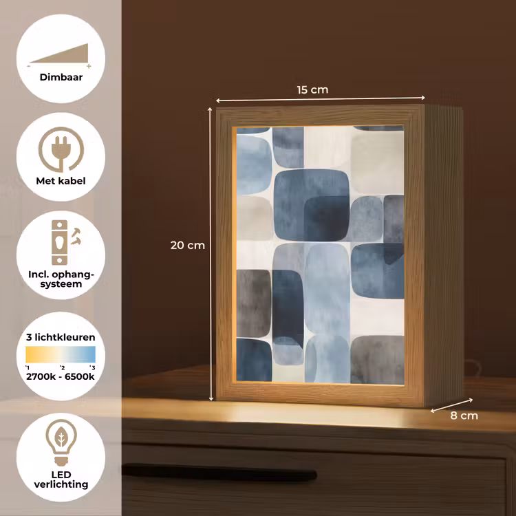 Patroon - Blauw - Vierkanten Light Box met kabel (Tafellamp) klein -USP_NL