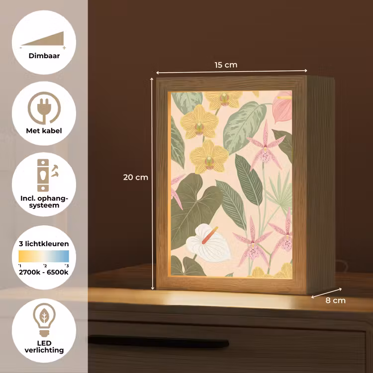 Patroon - Bloemen - Kleurrijk Light Box met kabel (Tafellamp) klein -USP_NL