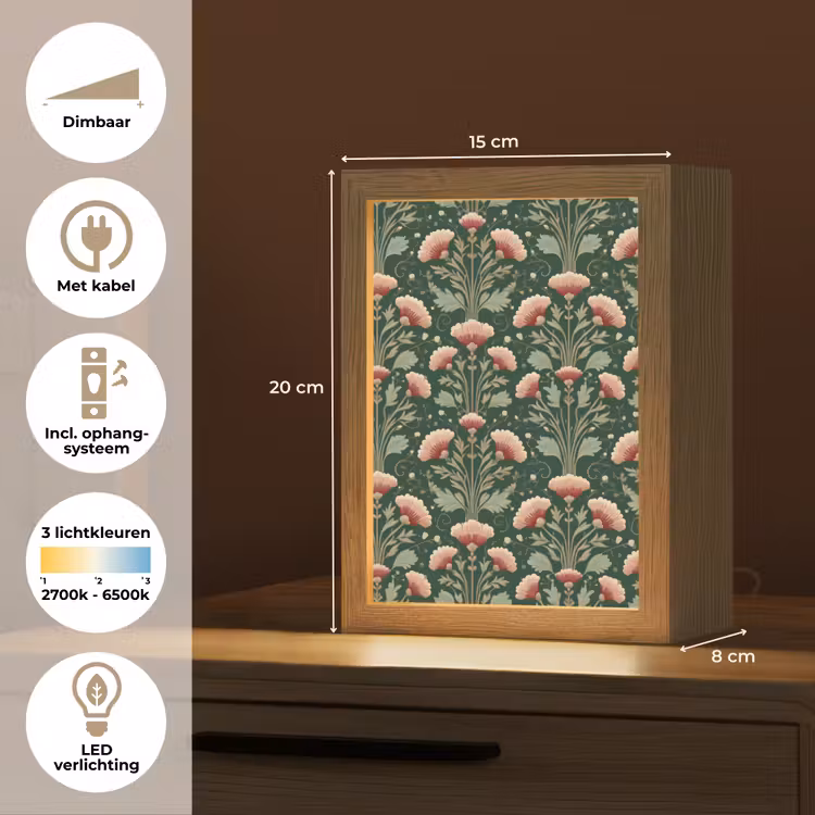 Patroon - Botanisch - Kleurrijk Light Box met kabel (Tafellamp) klein 925 -USP_NL