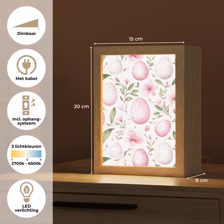 Patroon - Eieren - Roze - Pasen Light Box met kabel (Tafellamp) klein -USP_NL