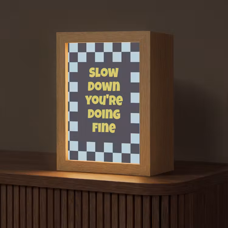 Patroon - Geblok - Blauw - Slow down you're doing fine Light Box met kabel (Tafellamp) klein -z3d_website