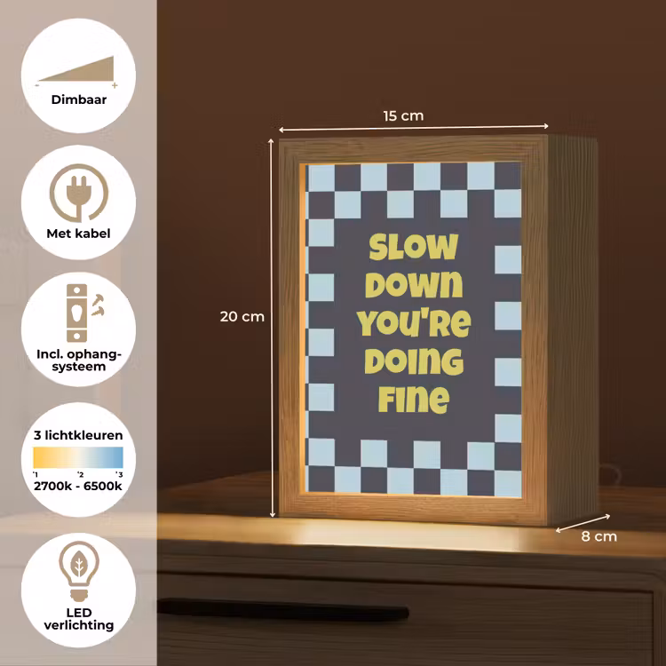 Patroon - Geblok - Blauw - Slow down you're doing fine Light Box met kabel (Tafellamp) klein -USP_NL