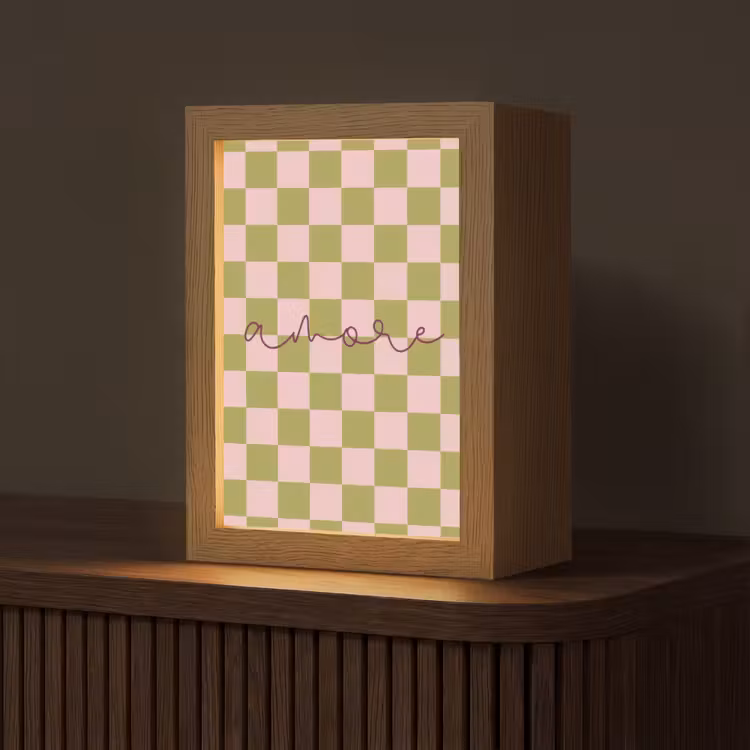 Patroon - Geblokt - Olijfgroen - Amore Light Box met kabel (Tafellamp) klein -z3d_website