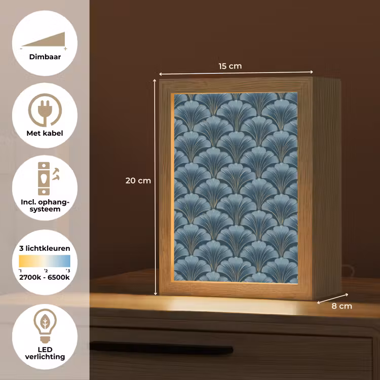 Patroon - Ginkgoblad - Blauw Light Box met kabel (Tafellamp) klein 925 -USP_NL