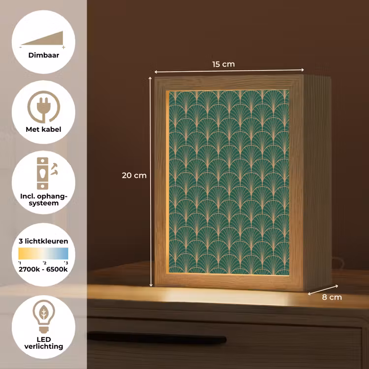 Patroon - Groen - Goud - Symmetrisch Light Box met kabel (Tafellamp) klein 925 -USP_NL
