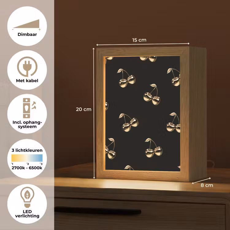 Patroon - Kersen - Goud - Chrome Light Box met kabel (Tafellamp) klein -USP_NL
