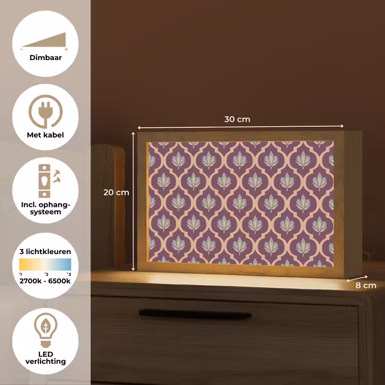 Patroon - Paars - Bloem Light Box met kabel (Tafellamp) klein -USP_NL