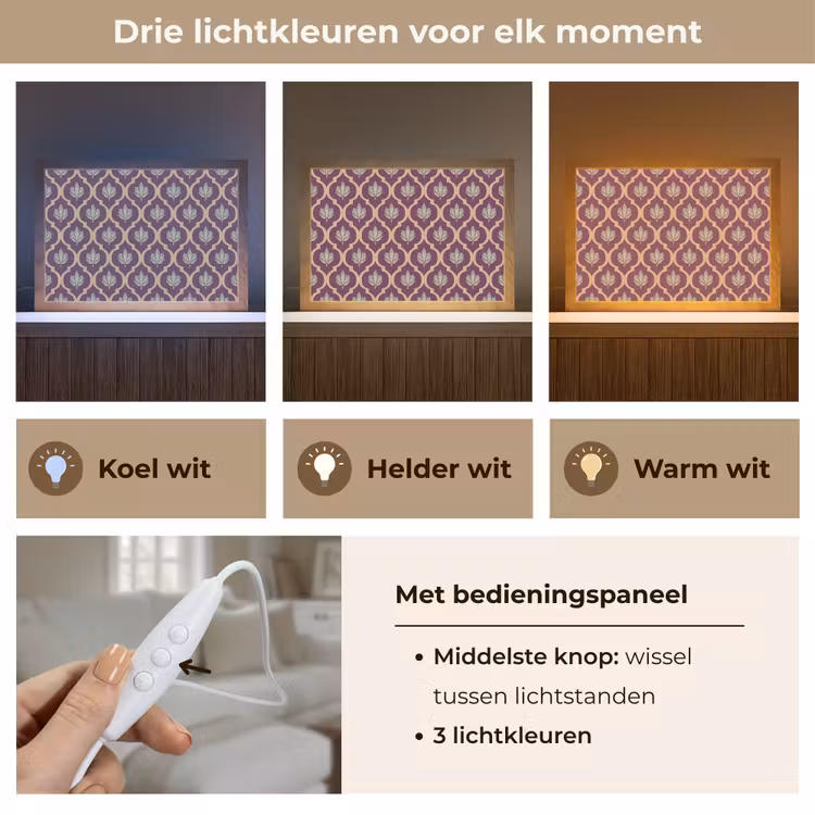 Patroon - Paars - Bloem Light Box met kabel (Tafellamp) klein -USP_lichtkleurNL