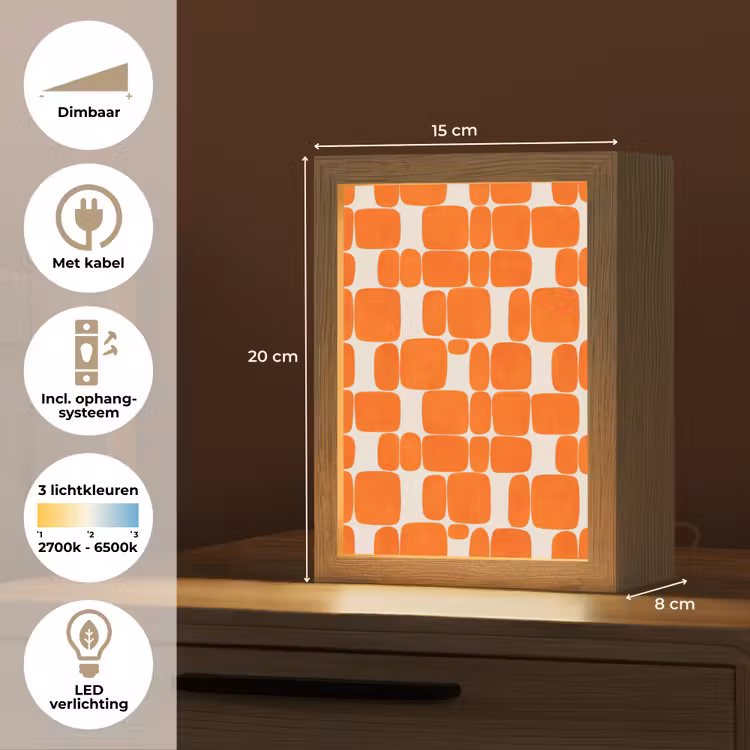 Patroon - Retro - Oranje Light Box met kabel (Tafellamp) klein 925 -USP_NL