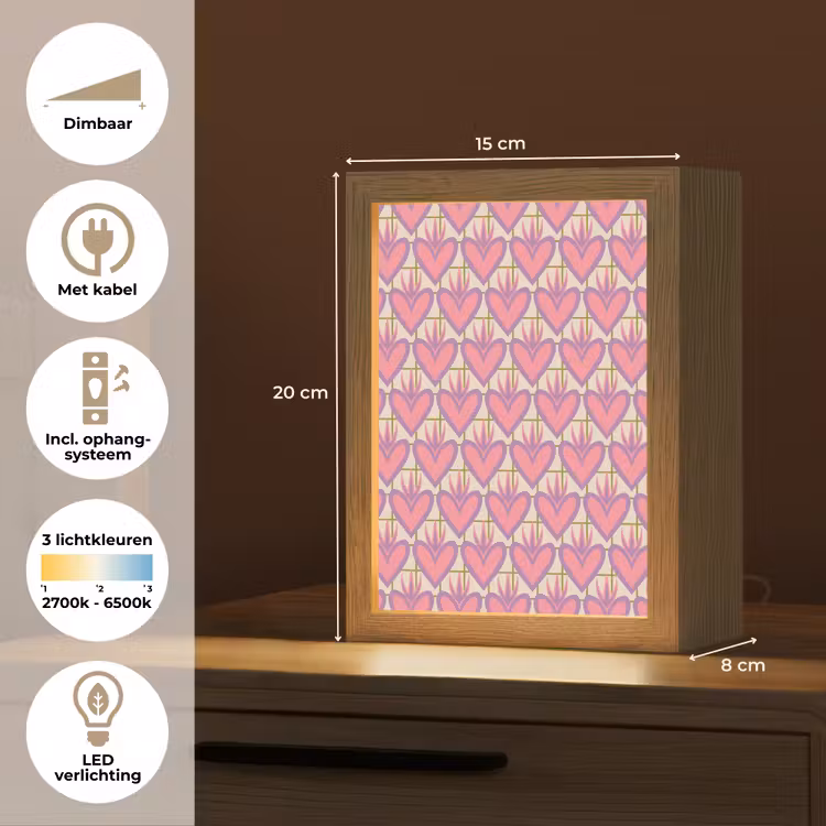 Patroon - Roze - Hartjes Light Box met kabel (Tafellamp) klein 925 -USP_NL