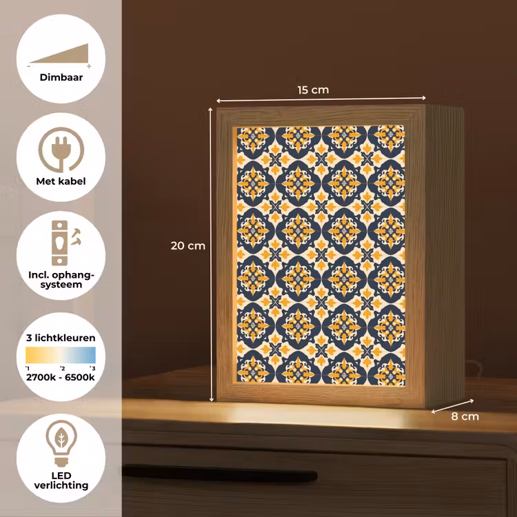 Patroon - Siertegel - Kleurrijk Light Box met kabel (Tafellamp) klein 925 -USP_NL