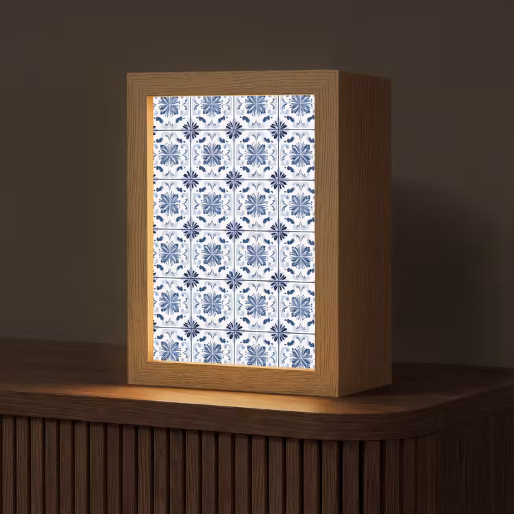 Patroon - Tegel - Blauw Light Box met kabel (Tafellamp) klein 925 -z3d_website