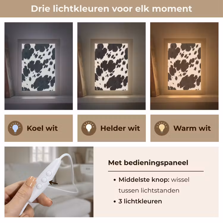 Patroon - Vacht - Zwart - Wit Light Box met kabel (Tafellamp) klein -USP_lichtkleurNL