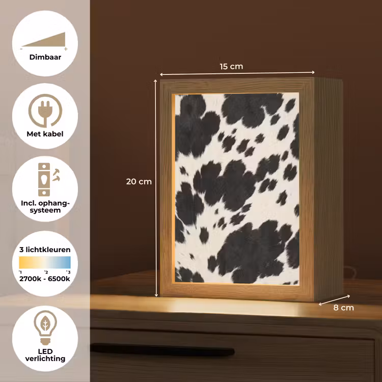 Patroon - Vacht - Zwart - Wit Light Box met kabel (Tafellamp) klein -USP_NL