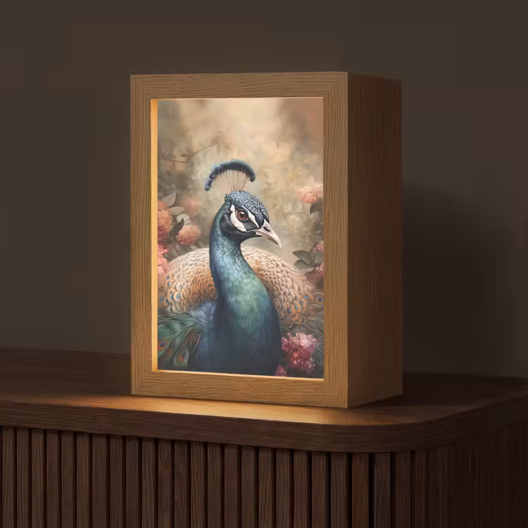Pauw - Vogel - Bloemen - Planten - Pauwenveren Light Box met kabel (Tafellamp) klein -z3d_website