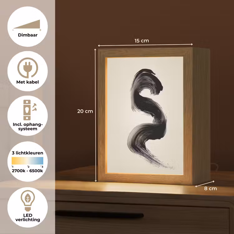 Penseelstreek - Zwart - Minimalistisch Light Box met kabel (Tafellamp) klein -USP_NL
