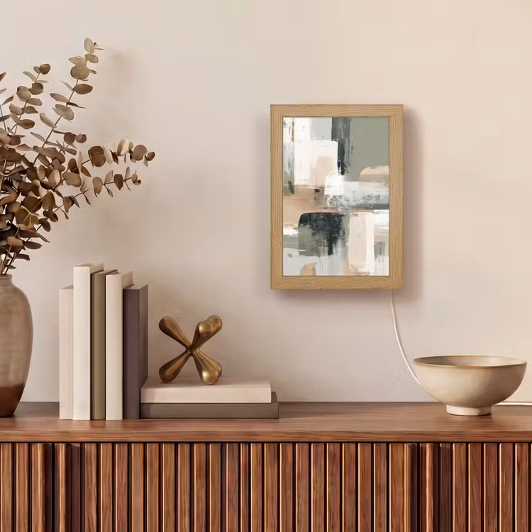 Penseelstreken - Abstract - Aardetinten Light Box met kabel (Tafellamp) klein -sfeer2