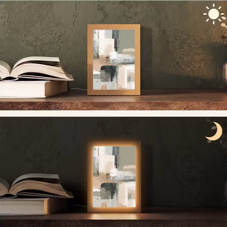 Penseelstreken - Abstract - Aardetinten Light Box met kabel (Tafellamp) klein -sfeer3