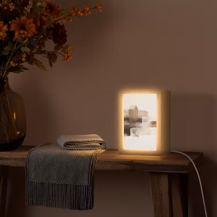 Penseelstreken - Abstract landschap - Rust Light Box met kabel (Tafellamp) klein -sfeer4