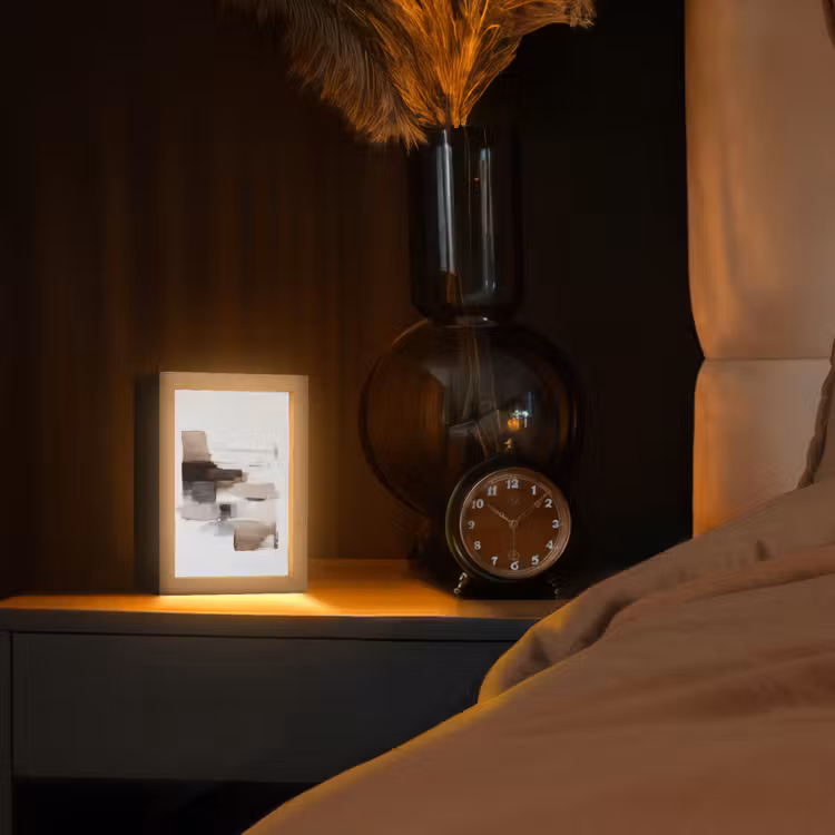 Penseelstreken - Balans - Beige - Bruin Light Box met kabel (Tafellamp) klein -sfeer1