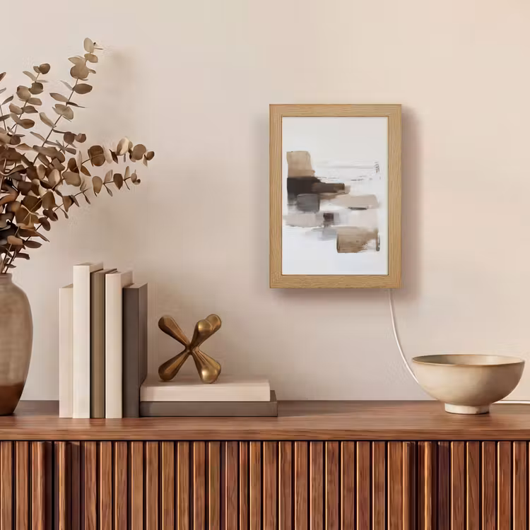 Penseelstreken - Balans - Beige - Bruin Light Box met kabel (Tafellamp) klein -sfeer2