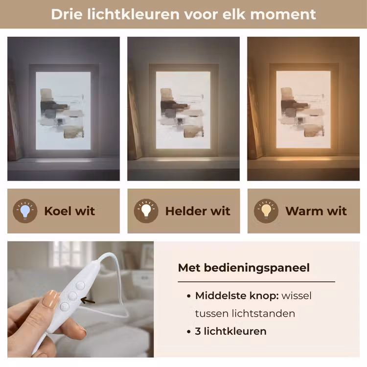 Penseelstreken - Balans - Beige - Bruin Light Box met kabel (Tafellamp) klein -USP_lichtkleurNL
