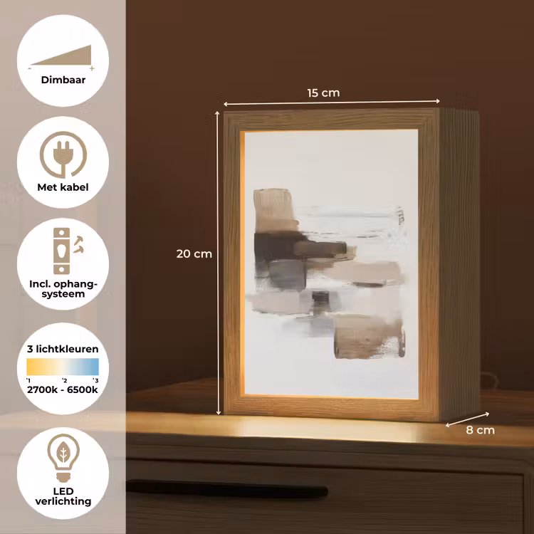 Penseelstreken - Balans - Beige - Bruin Light Box met kabel (Tafellamp) klein -USP_NL