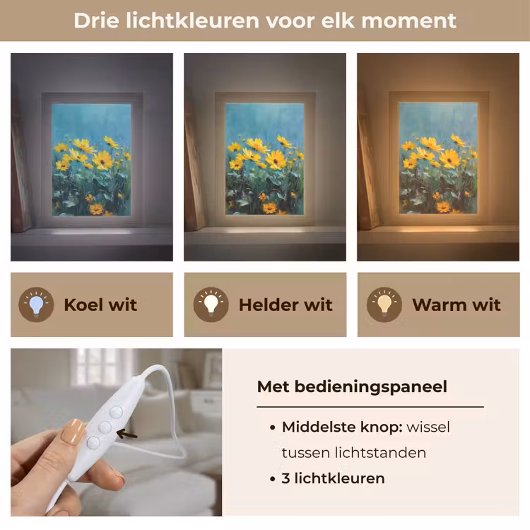 Penseelstreken - Bloemen - Felgeel - Abstract Light Box met kabel (Tafellamp) klein -USP_lichtkleurNL